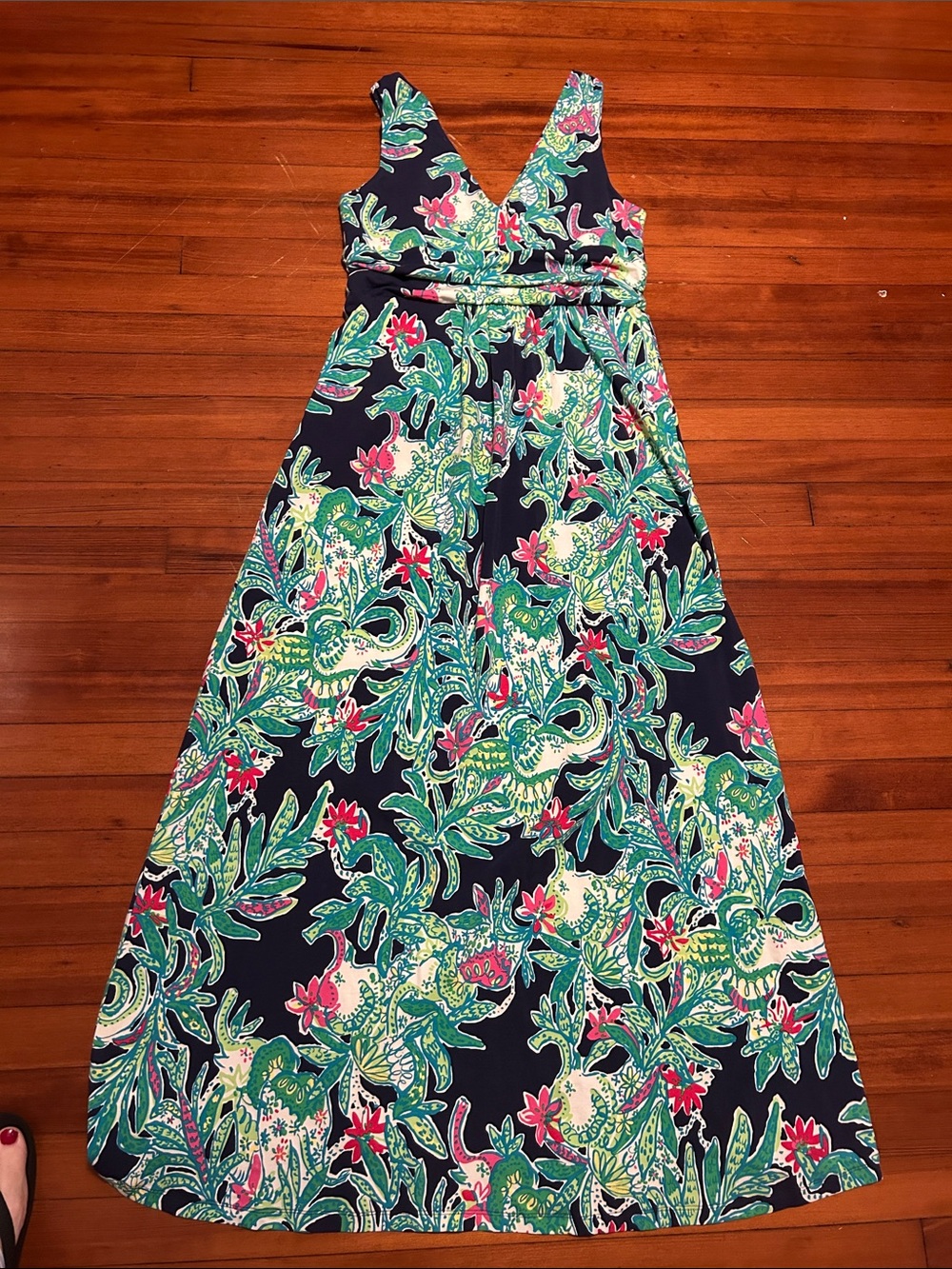 Lilly Pulitzer Maxi Dress Size XL in Navy, Green & Pink - Picture 6 of 6